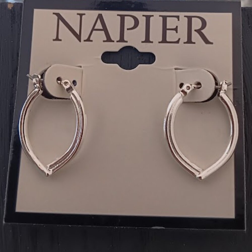 NAPIER Mod/Contemporary Silver 'V' Shaped Ribbed Hoop Earrings**NEW!